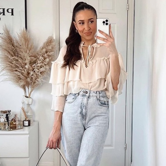 ZARA RUFFLED SEMI-SHEER TOP - Picture 2 of 10